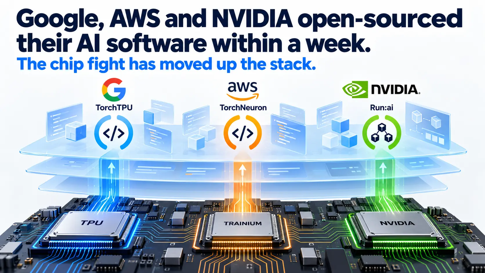 Google, AWS and NVIDIA open-sourced their AI software within a week. The chip fight has moved up the stack.