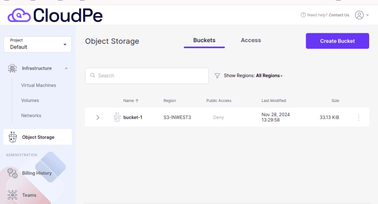 Create and manage bucket on object storage | CloudPe Knowledge Base