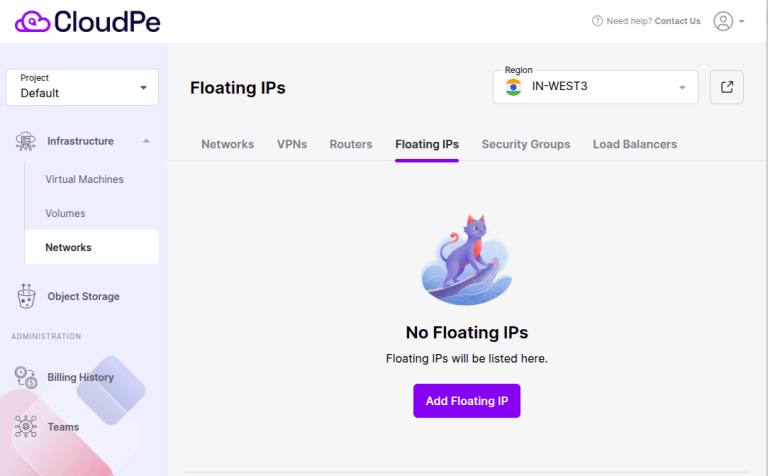 Managing floating IP addresses | CloudPe Knowledge Base