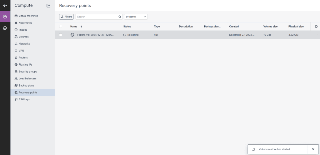Creating Backup from Volume | CloudPe Knowledge Base