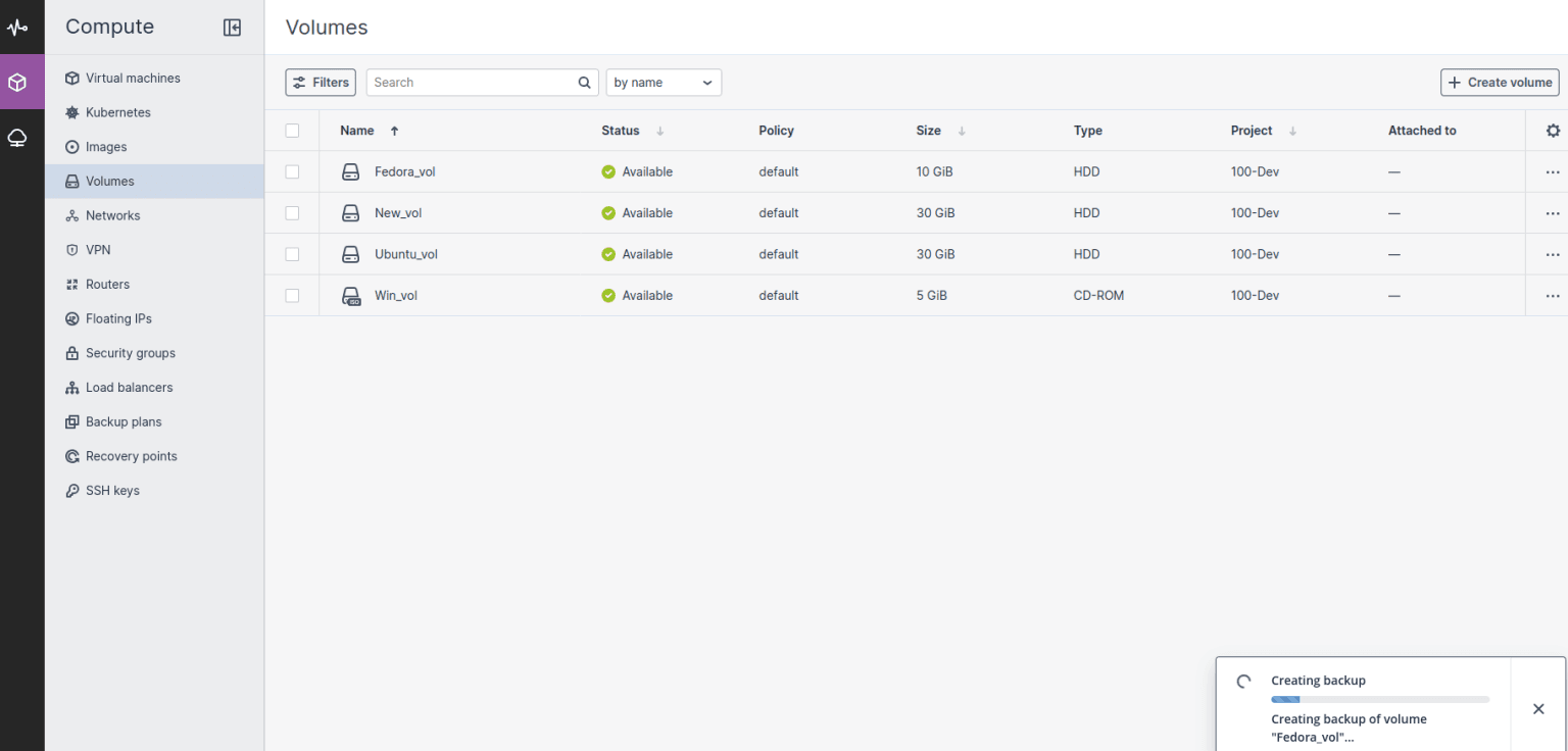 Creating Backup from Volume | CloudPe Knowledge Base