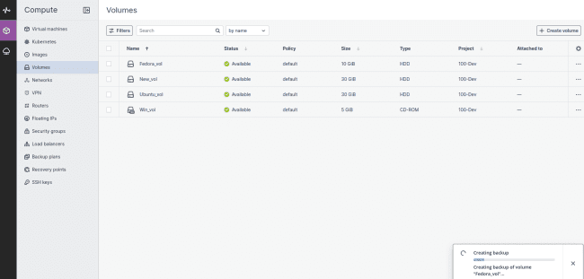 Creating Backup from Volume | CloudPe Knowledge Base