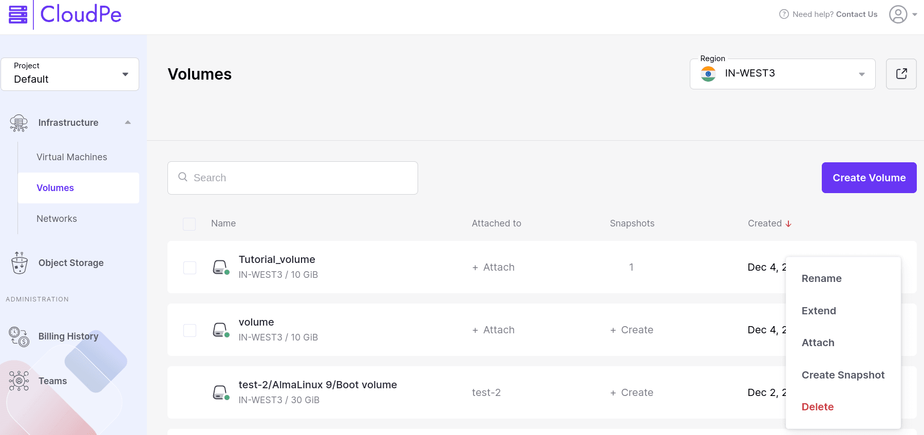 How to delete a Volume | CloudPe Knowledge Base
