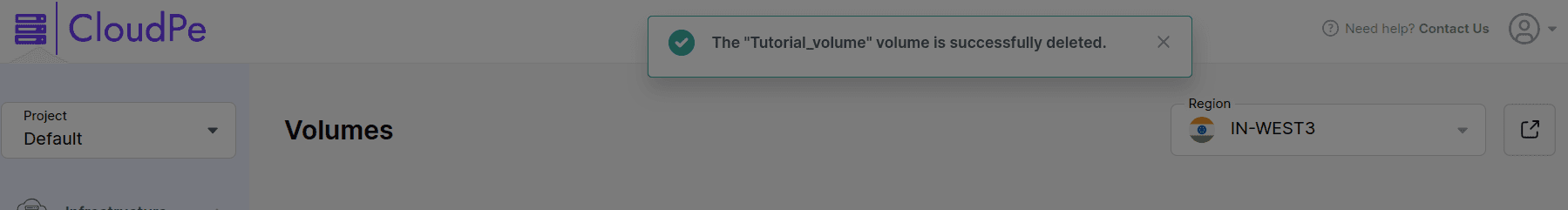 How to delete a Volume | CloudPe Knowledge Base