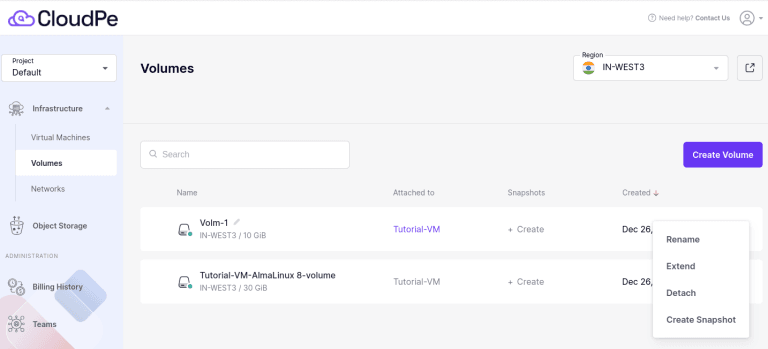 Attaching and Detaching Volumes. | CloudPe Knowledge Base