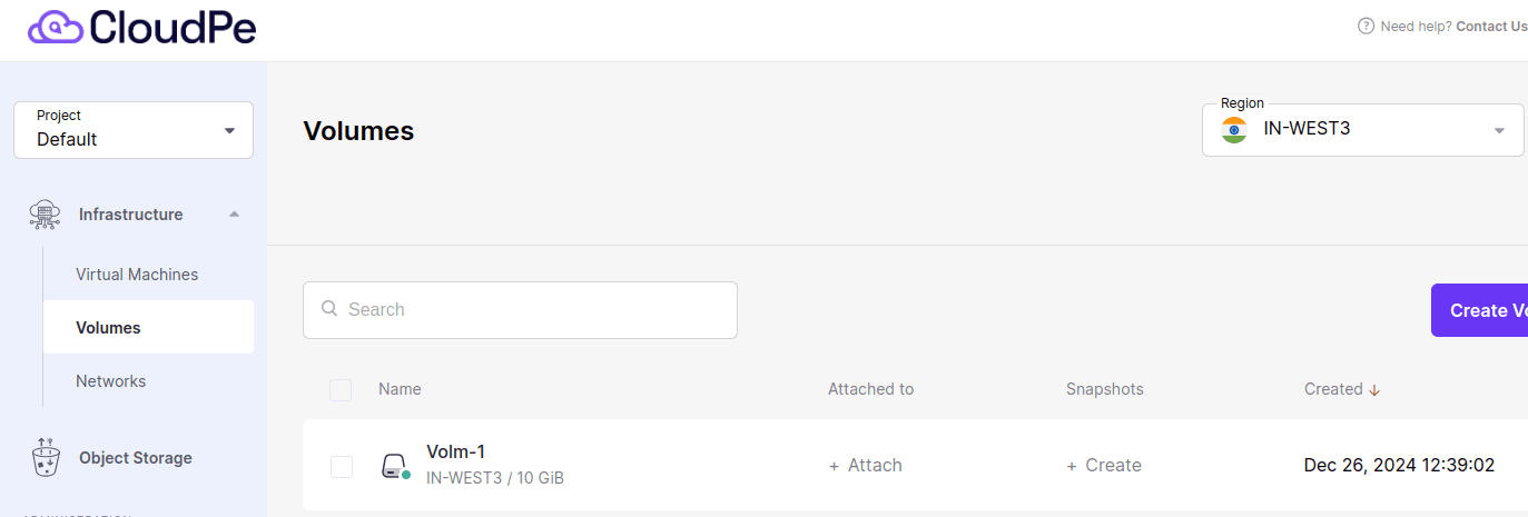 Attaching and Detaching Volumes. | CloudPe Knowledge Base