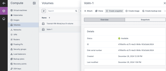 Volume Snapshots | CloudPe Knowledge Base