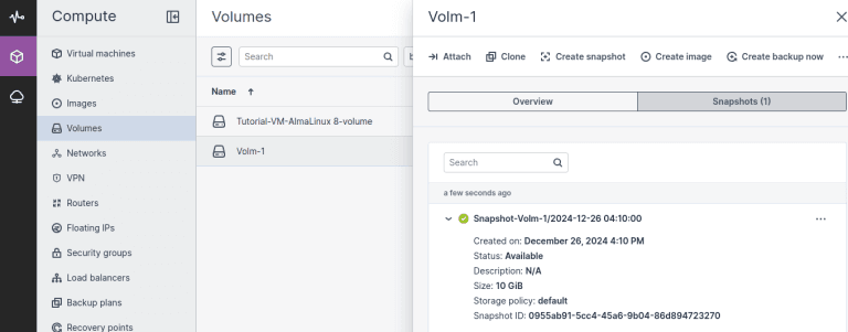 Volume Snapshots | CloudPe Knowledge Base
