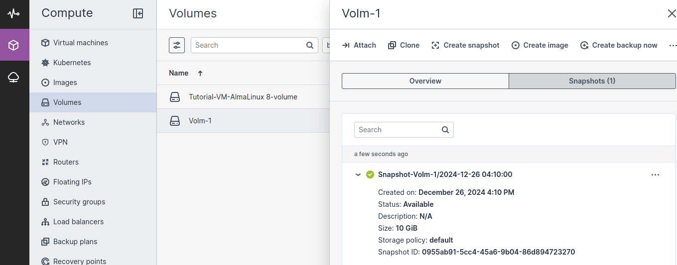 Volume Snapshots | CloudPe Knowledge Base