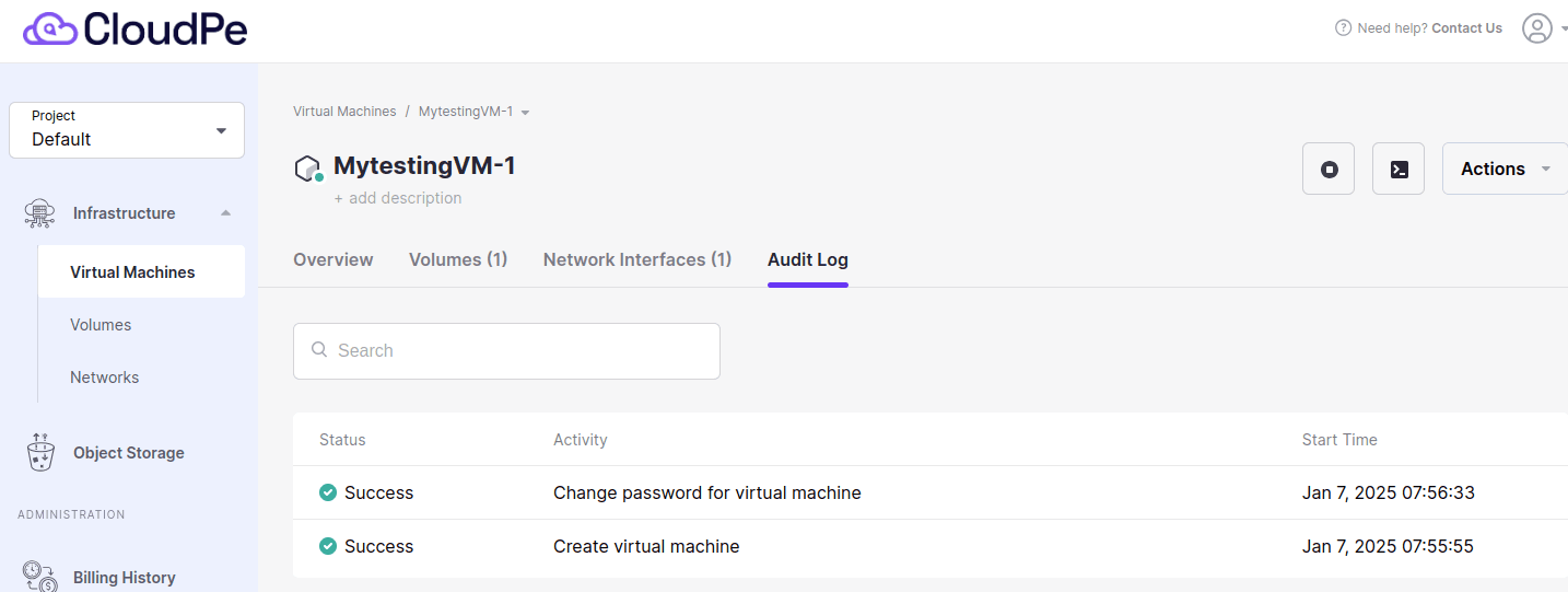 Managing Virtual Machine | CloudPe Knowledge Base