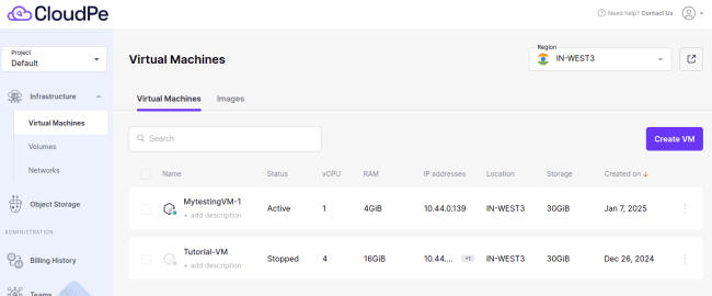 Managing Virtual Machine | CloudPe Knowledge Base