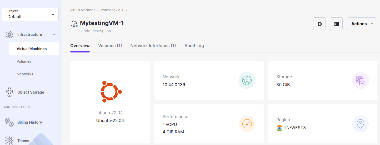 Managing Virtual Machine | CloudPe Knowledge Base