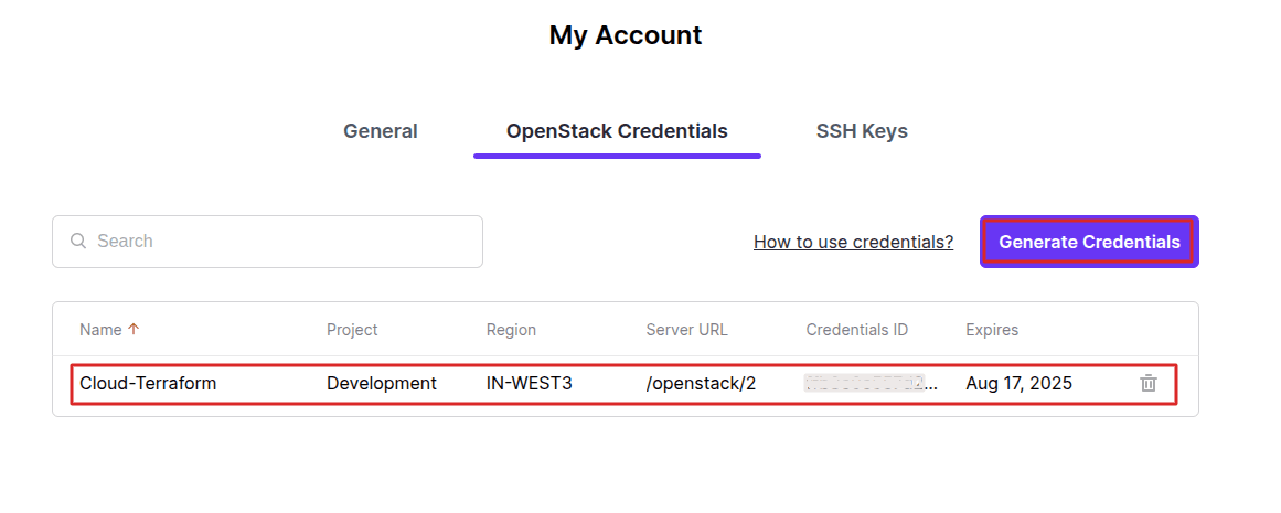 How to generate OpenStack Credentials | CloudPe Knowledge Base