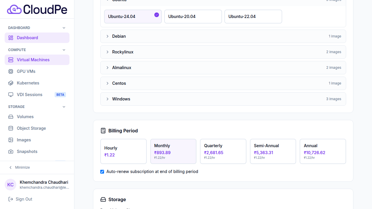 Fig 7.1 — Billing Period selection cards showing all available cycles.
